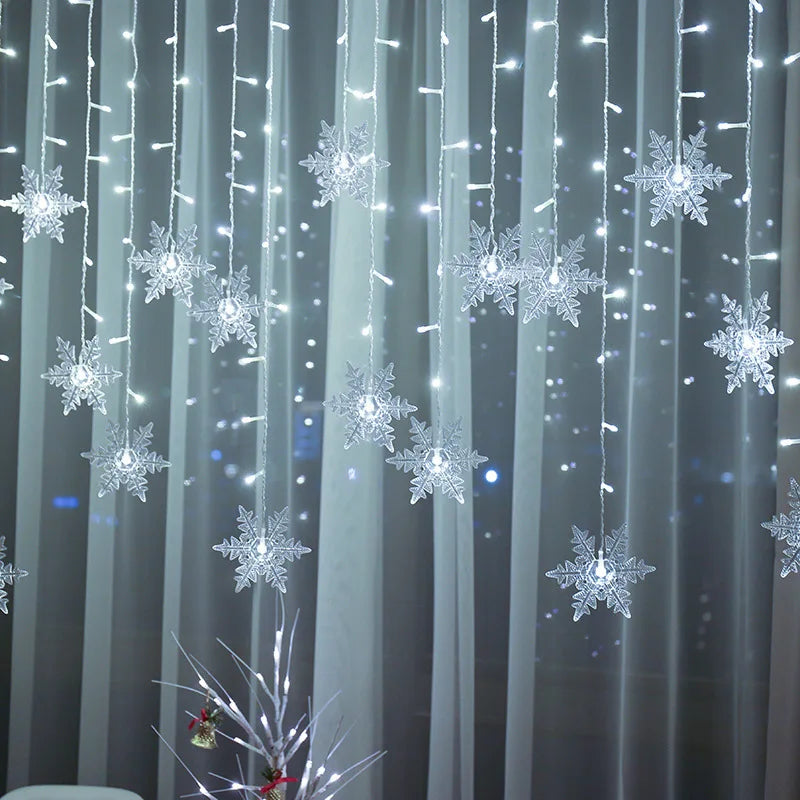 3.2M fiocchi di neve di natale LED String Lights luci lampeggianti per tende da fata impermeabili per la decorazione di natale di nozze per feste di festa