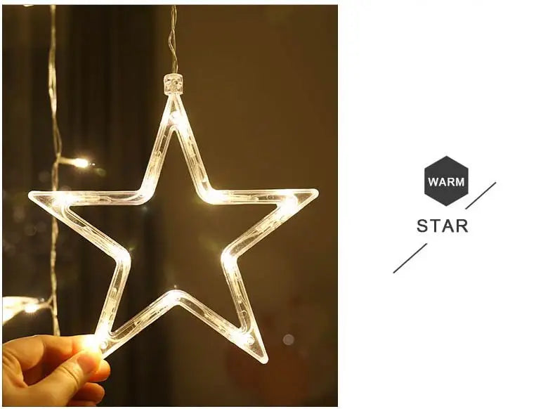 Decorazione luminosa 3,5 m LED Garland Curtain luci String 220V, Luna e Stella, luce per finestra, ideale anche per feste