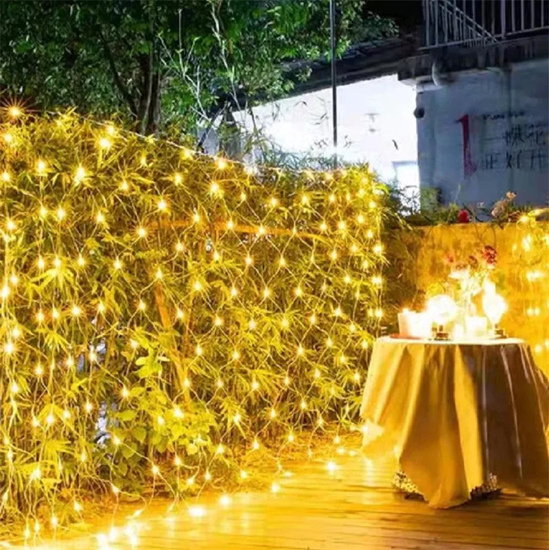 EU Plug Led Net Mesh String Lights 220V Street ghirlande decorazioni natalizie Outdoor New Year Wedding Party Garden Bush Decor