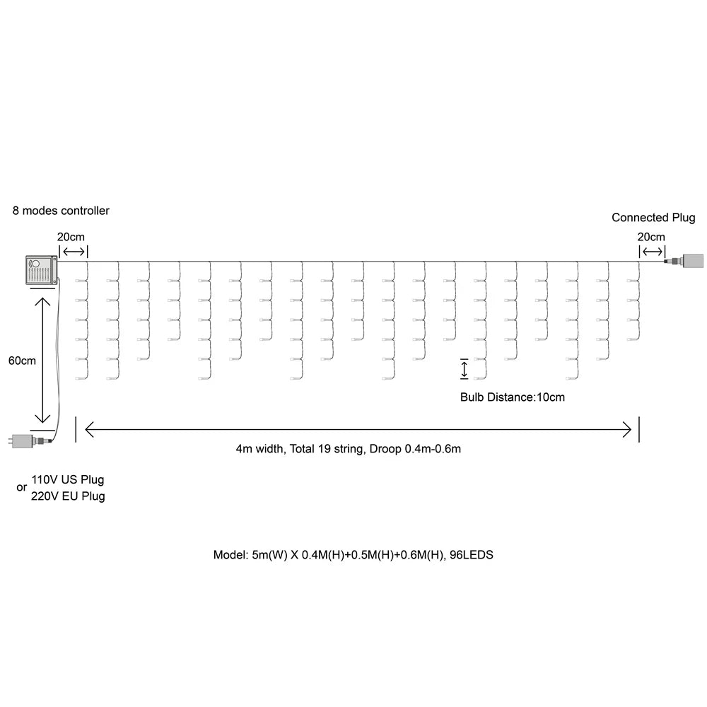 Decorazione esterna 5m Droop 0.4-0.6m tenda ghiacciolo Led luci stringa 220V 110V giardino natale Luminaria ghirlanda luci Decorative