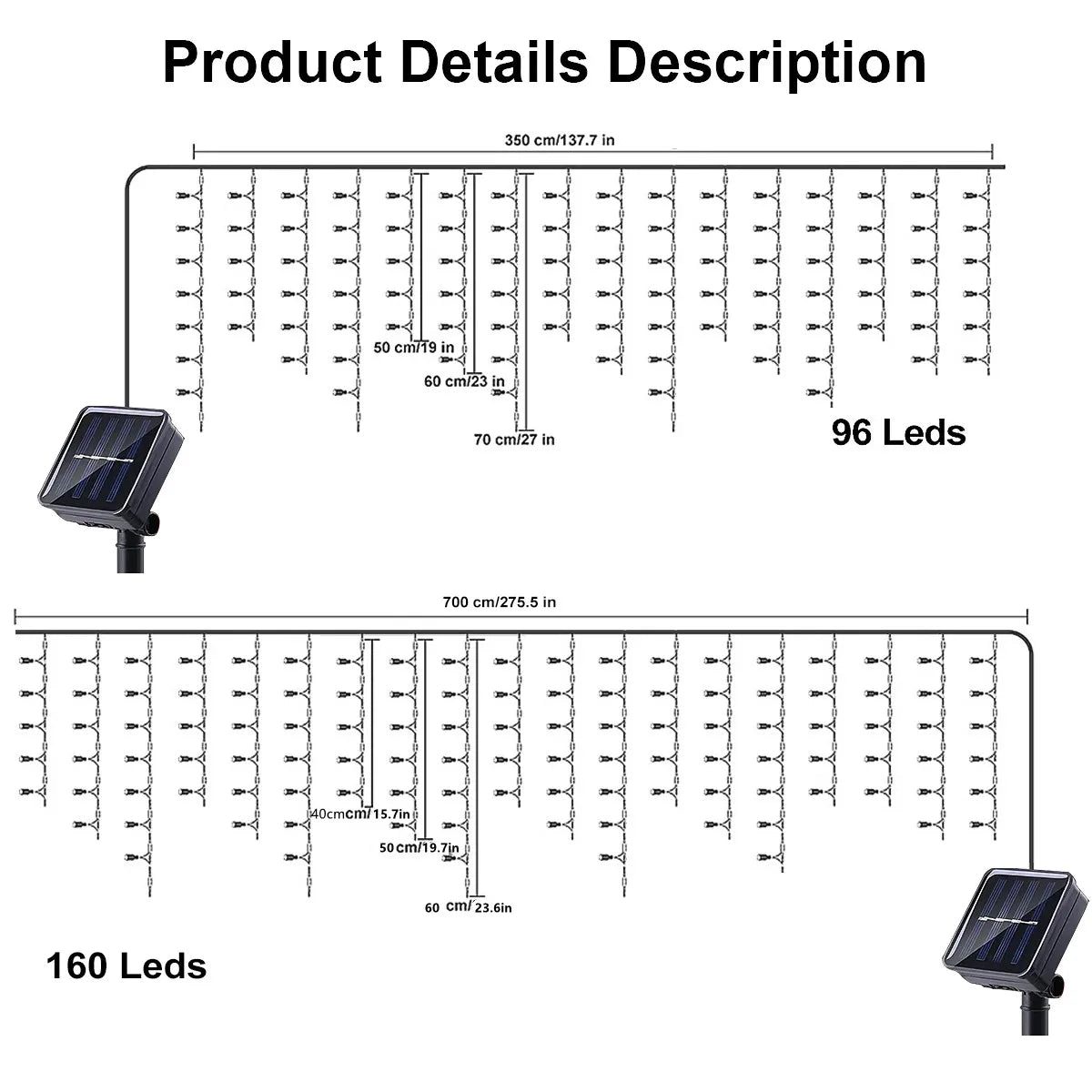 1PC LED Solar Icicle String Lights 7M/23ft luce per tende impermeabile per balcone Patio Yard Garden Party decorazioni natalizie all'aperto