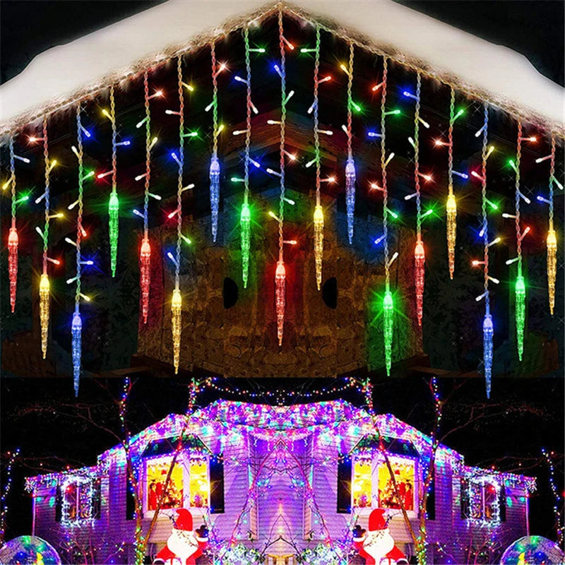 Ghirlanda di Natale LED Ghiacciolo Tenda Luci della stringa Caduta Giardino esterno Strada Matrimonio Illuminazione decorativa Costante