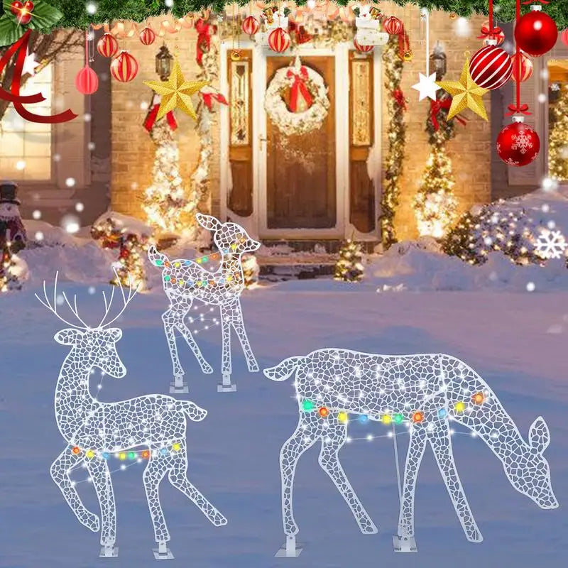 Decorazioni natalizie. Famiglia di cervi e renna di natale illuminate con luci a LED. Dimensioni Piccolo: circa 42x2 7cm, Medio: circa 70 x4 2cm, Grande: circa 82 x4 5cm