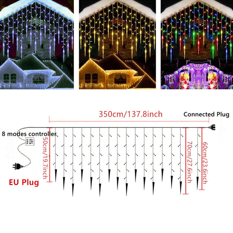 Ghirlanda di Natale LED Ghiacciolo Tenda Luci della stringa Caduta Giardino esterno Strada Matrimonio Illuminazione decorativa Costante