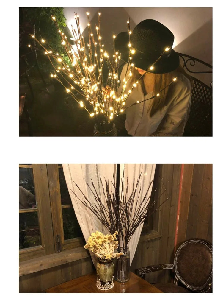 Ramo di un albero artificiale con 20 lampadine LED. Mini lampada di Natale con scintillio, decorazioni per feste