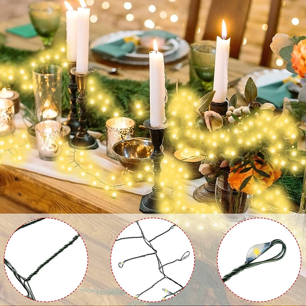 LED String Fairy Lights filo verde Outdoor Cluster albero di natale luci ghirlanda per capodanno Street Home Party Wedding Decor