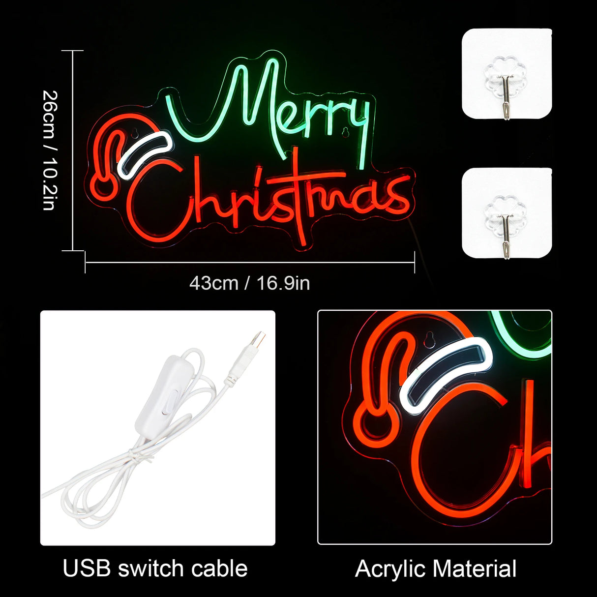 Scritta LED Merry Christmas dimmerabile per la parete della camera da letto, decorazione della stanze, festa e decorazioni