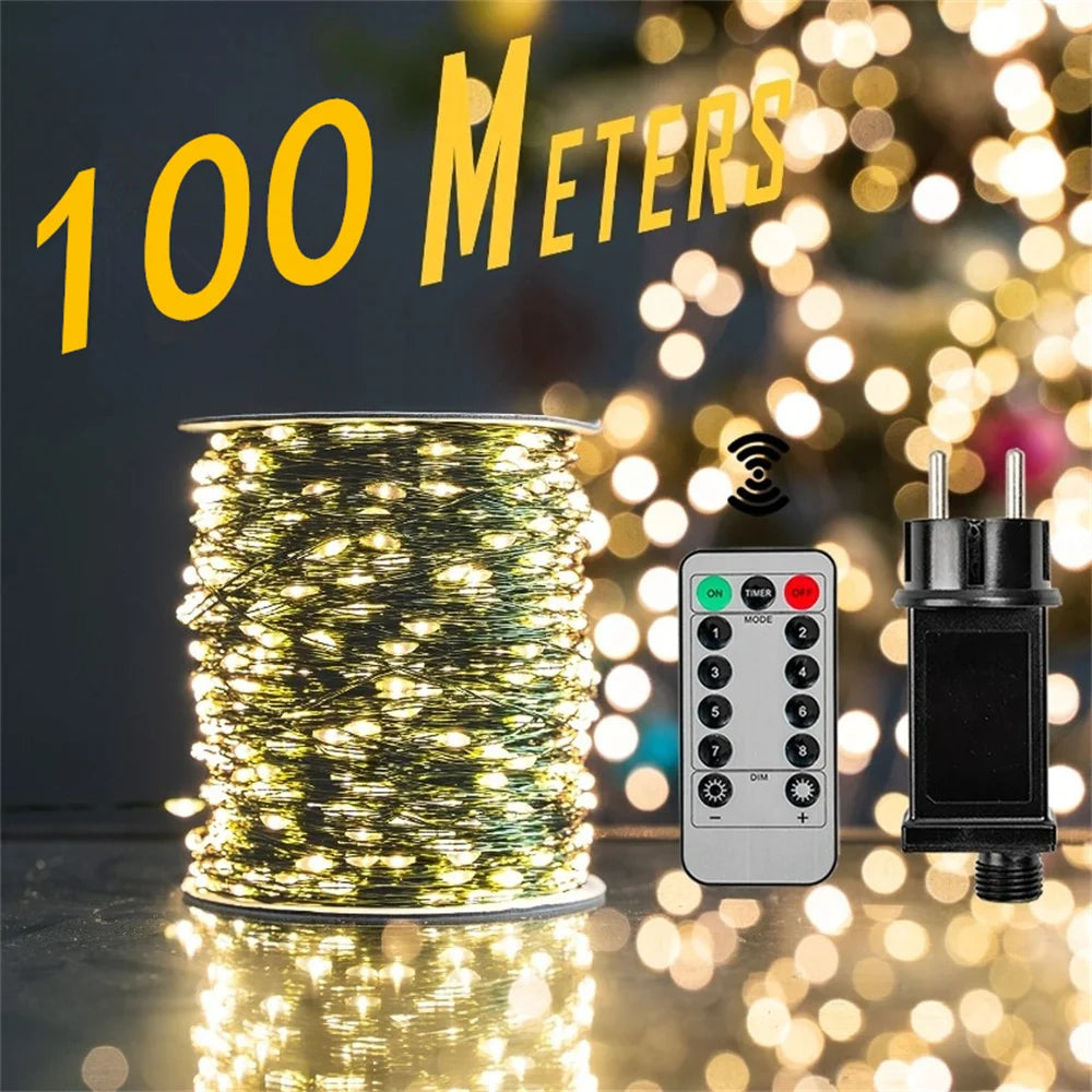1 pz 500/1000LED fata String Lights ghirlanda di natale decorazioni per esterni luci impermeabili con telecomando per Tree Street Wedding Party