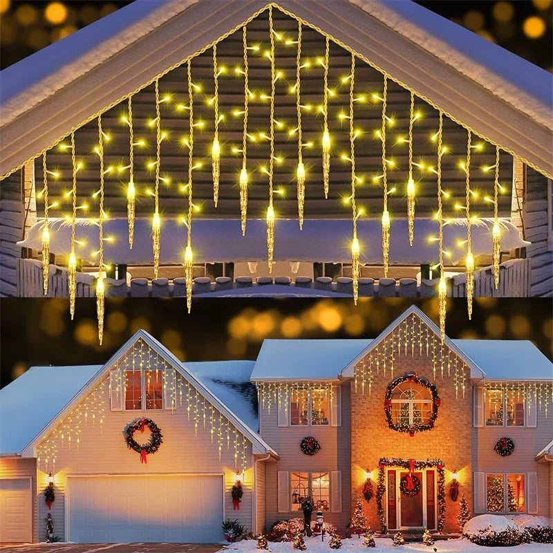 Ghirlanda di Natale LED Ghiacciolo Tenda Luci della stringa Caduta Giardino esterno Strada Matrimonio Illuminazione decorativa Costante