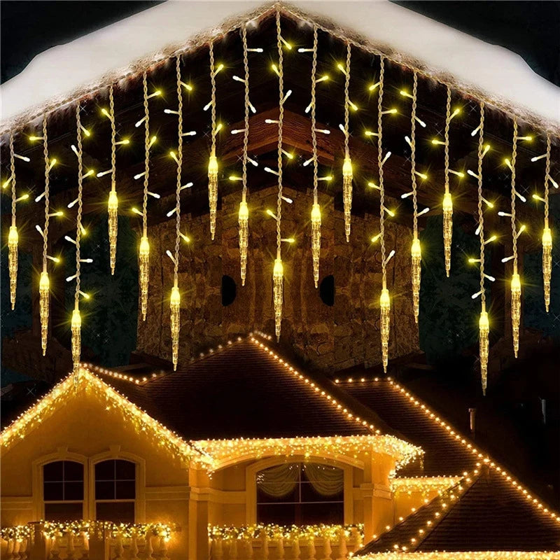Ghirlanda di Natale LED Ghiacciolo Tenda Luci della stringa Caduta Giardino esterno Strada Matrimonio Illuminazione decorativa Costante
