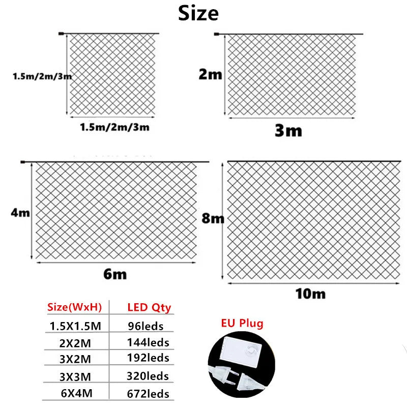 EU Plug Led Net Mesh String Lights 220V Street ghirlande decorazioni natalizie Outdoor New Year Wedding Party Garden Bush Decor