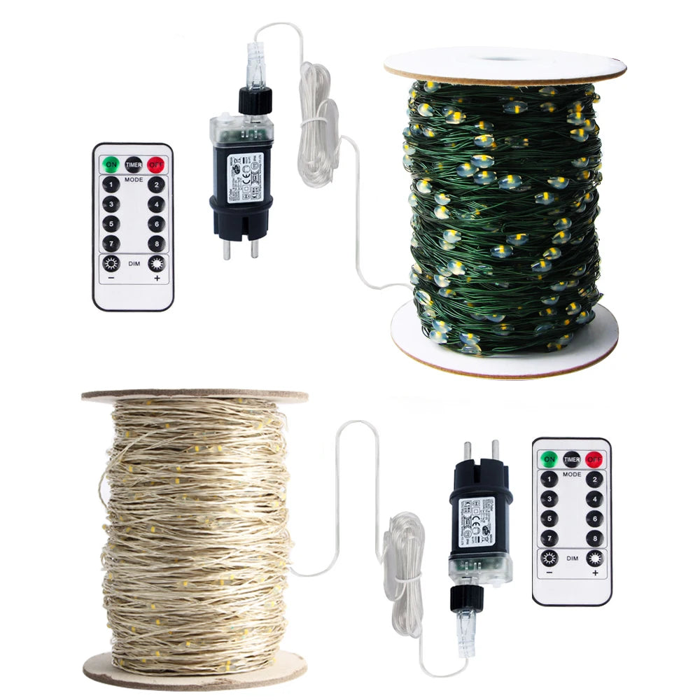 50M 100M LED Luci della stringa Filo d'argento Lucine Ghirlanda per Capodanno all'aperto Festa di Natale Strada Decorazione dell'albero di casa