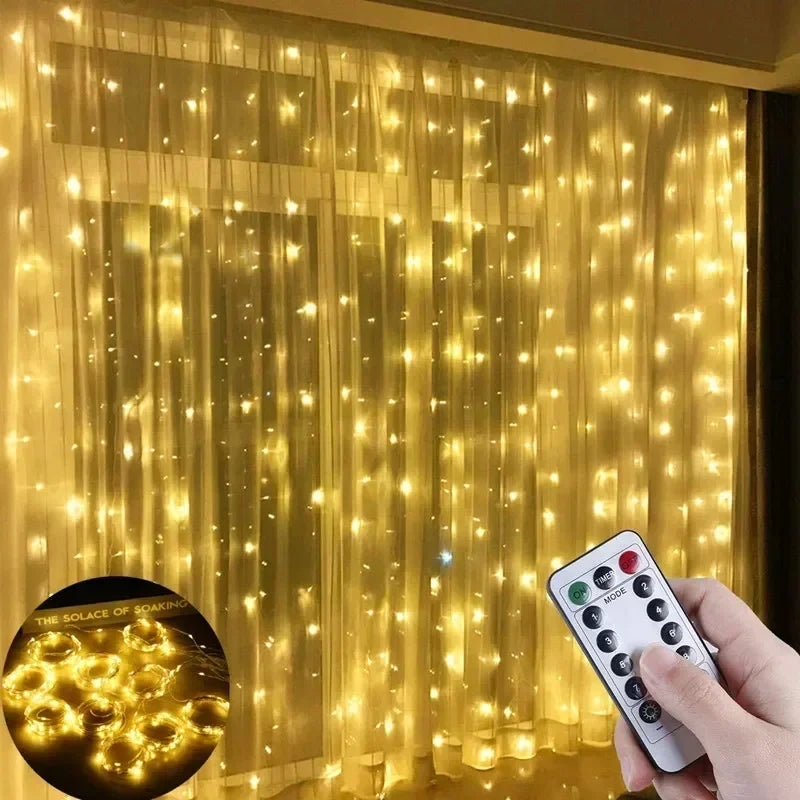 6x3M/3x3m Tenda Ghirlanda sulla finestra Alimentazione USB Lucine Festone con telecomando Ghirlanda di Capodanno Luci a LED Decorazioni natalizie