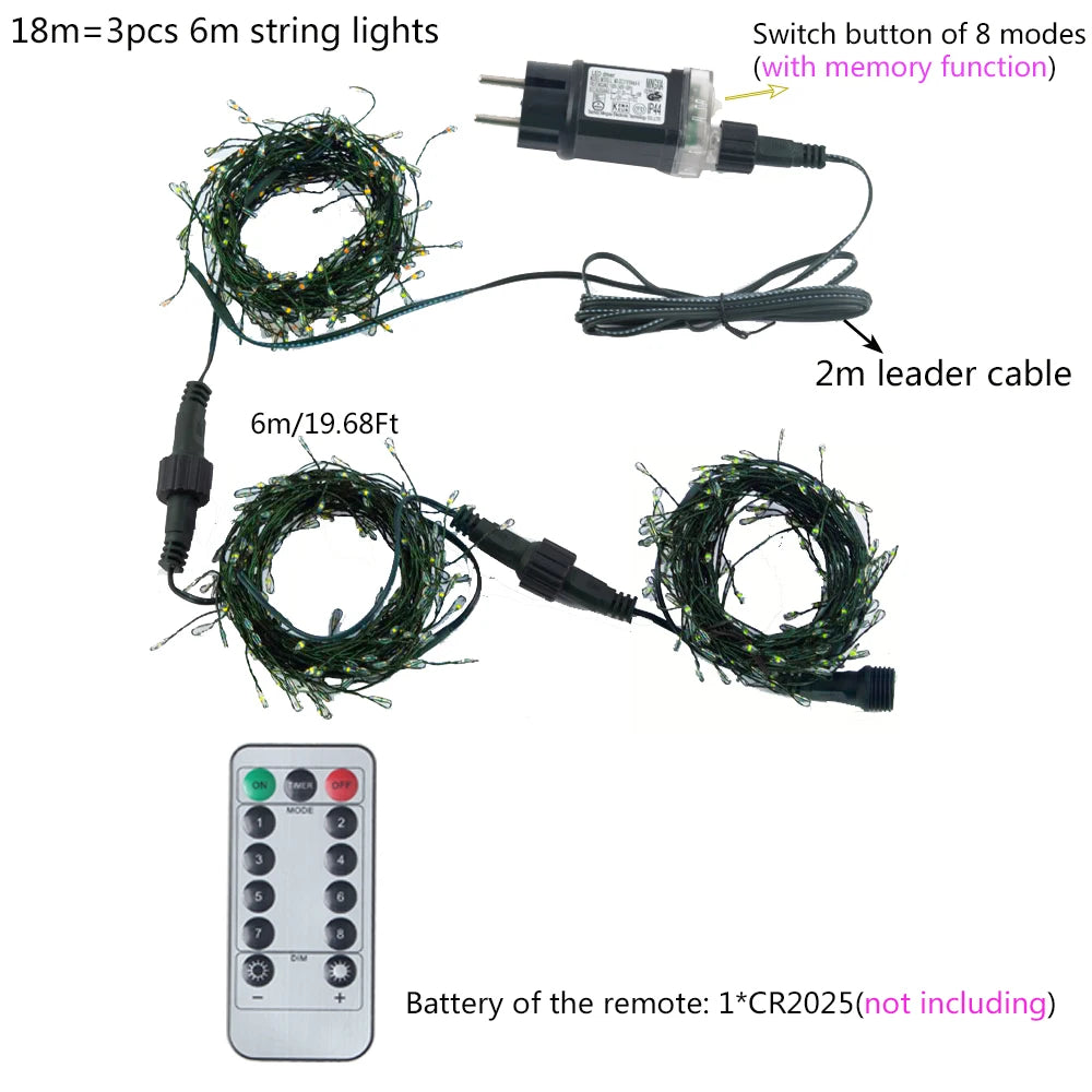 LED String Fairy Lights filo verde Outdoor Cluster albero di natale luci ghirlanda per capodanno Street Home Party Wedding Decor