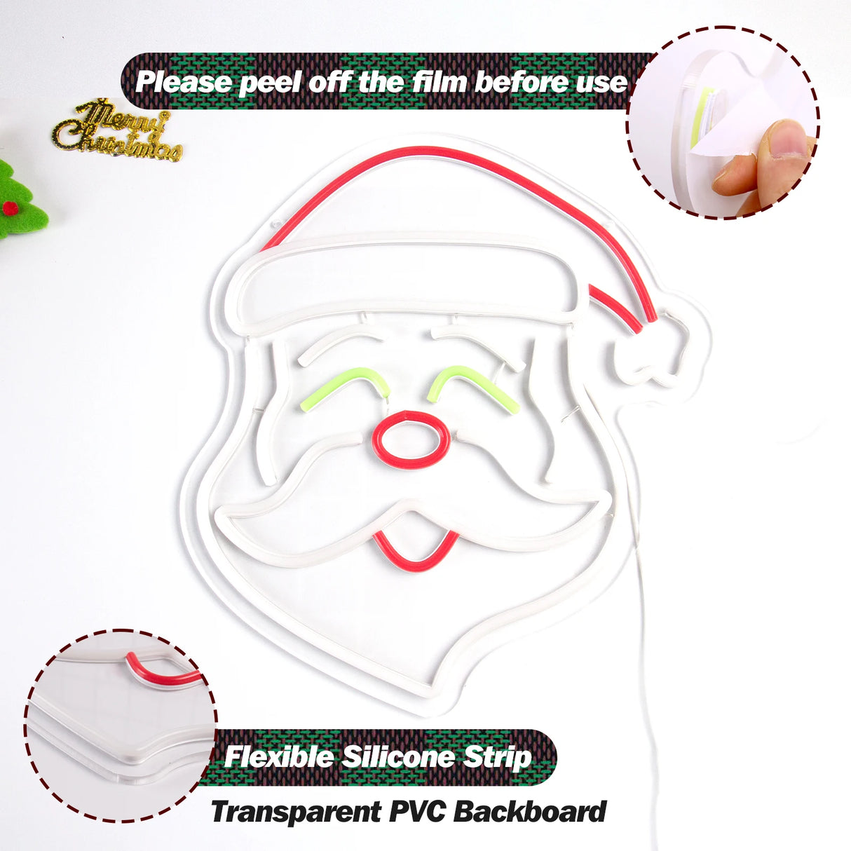 Insegna luminosa a LED raffigurante Babbo Natale , dimmerabile, alimentazione 220V, tem. colore 4500-6000°K