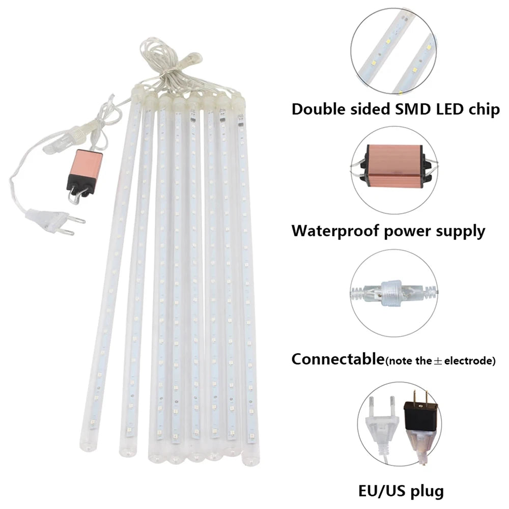 30/50CM LED Meteor Shower Rain Lights Waterproof Falling Raindrop Fairy String Light per la decorazione del Patio della festa di natale