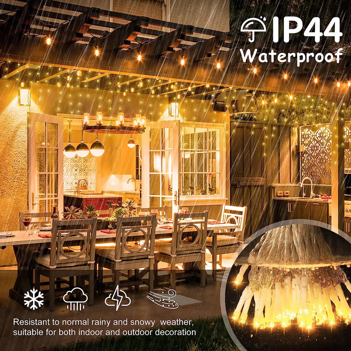 Festone di Natale Led Ghiacciolo Tende Luci All'aperto 4 M (W) * 0.6 M (H) Bianco Flash Fata Stringa Luce Chiaro Filo Decorazioni di Capodanno 2025 Per Matrimonio/Casa/Casa/San Valentino/Natale/Grondaia Decor