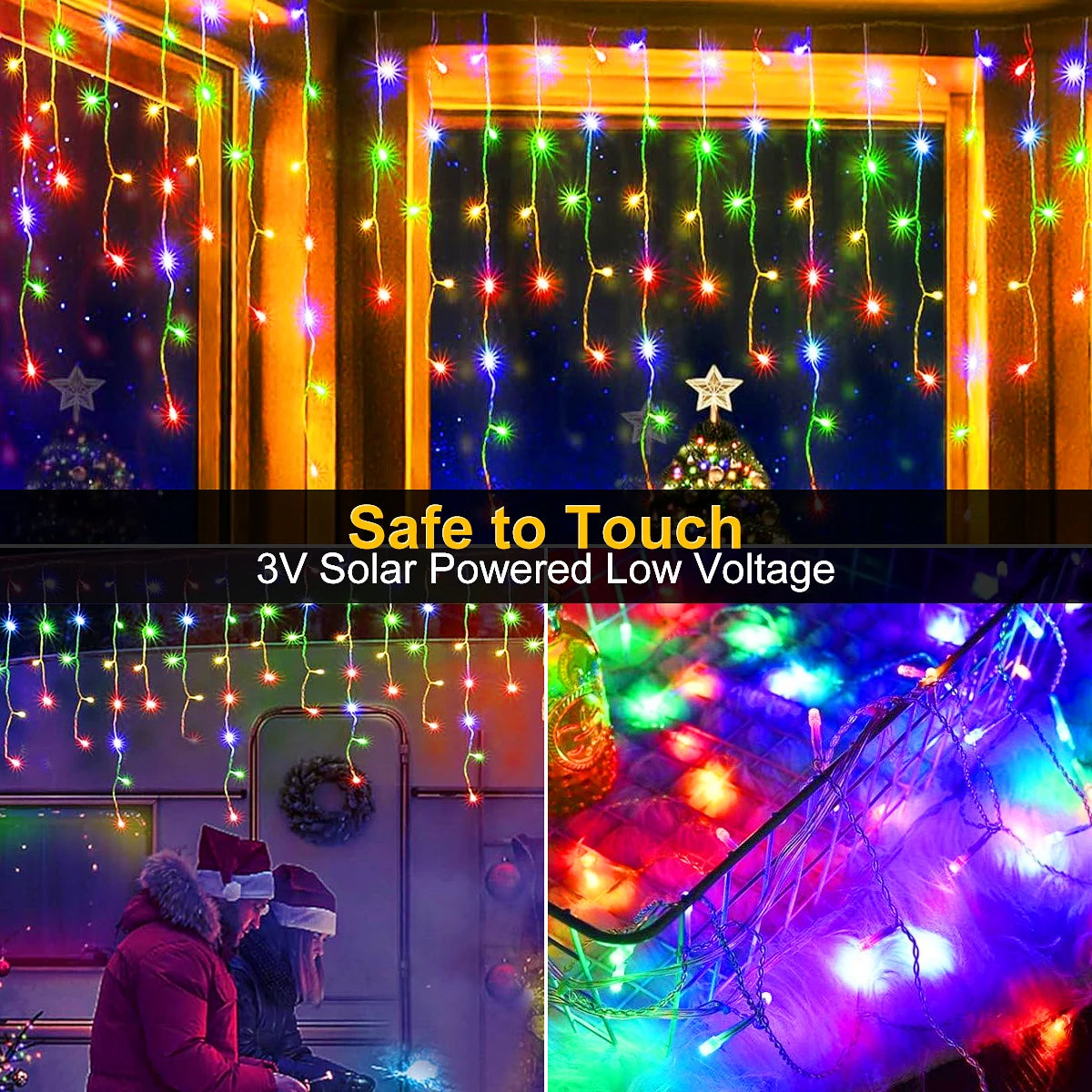 1PC LED Solar Icicle String Lights 7M/23ft luce per tende impermeabile per balcone Patio Yard Garden Party decorazioni natalizie all'aperto