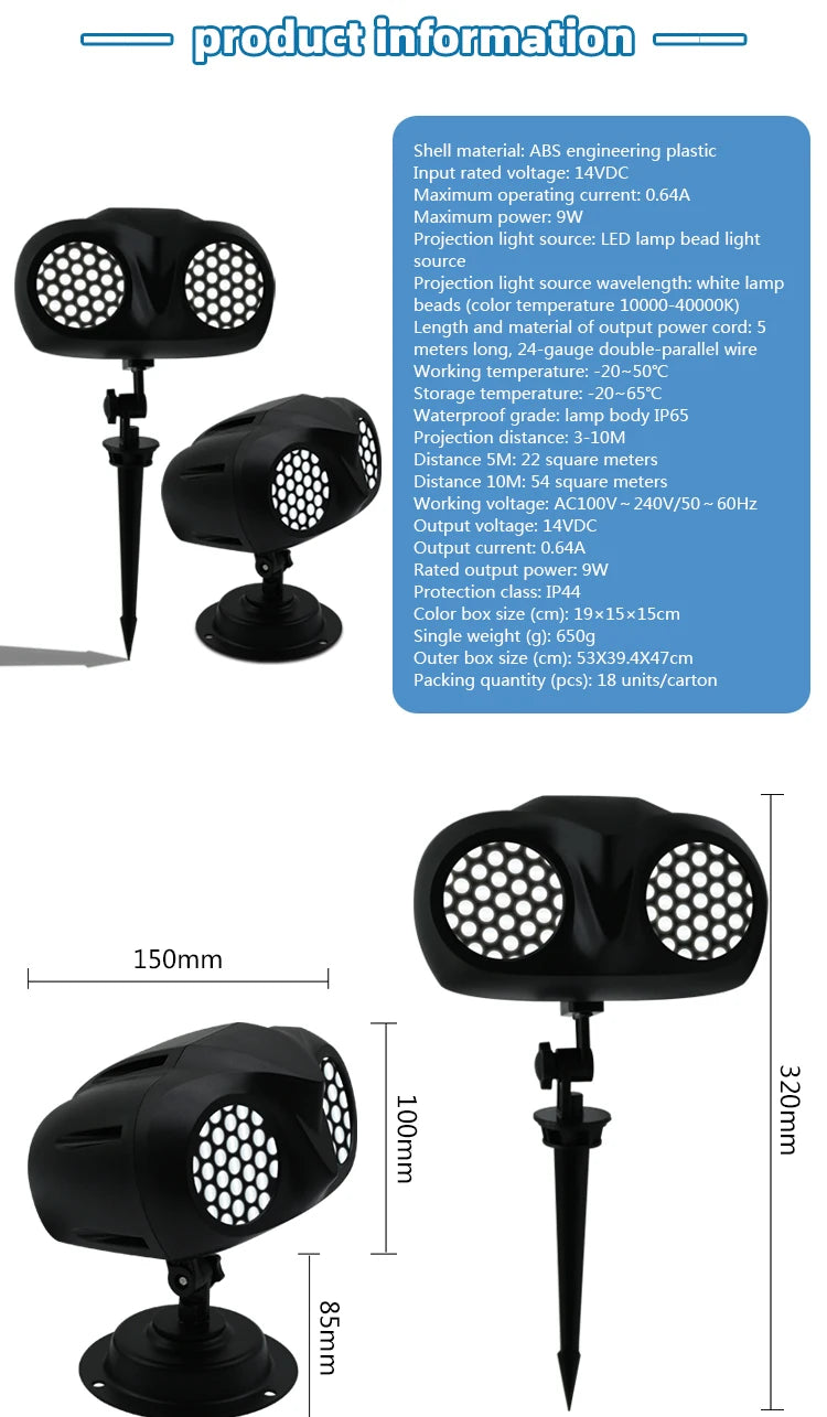 Doppio tubo LED fiocco di neve proiettore luci proiezione di natale lampada da esterno impermeabile faretto da neve per luci natalizie