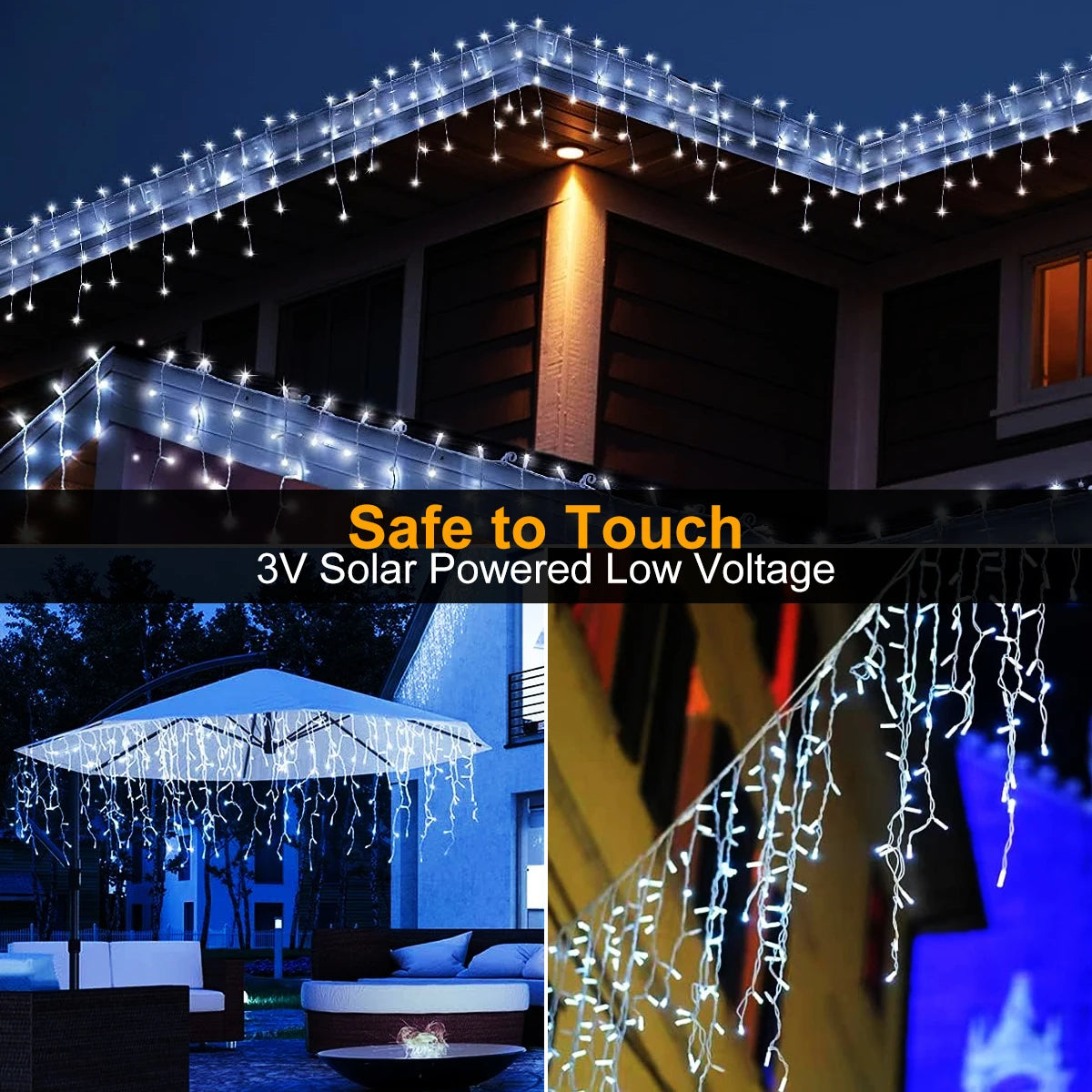 1PC LED Solar Icicle String Lights 7M/23ft luce per tende impermeabile per balcone Patio Yard Garden Party decorazioni natalizie all'aperto