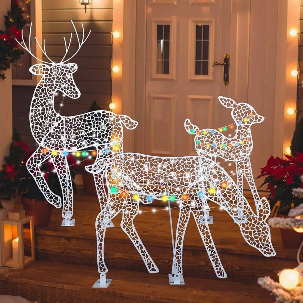 Decorazioni natalizie. Famiglia di cervi e renna di natale illuminate con luci a LED. Dimensioni Piccolo: circa 42x2 7cm, Medio: circa 70 x4 2cm, Grande: circa 82 x4 5cm