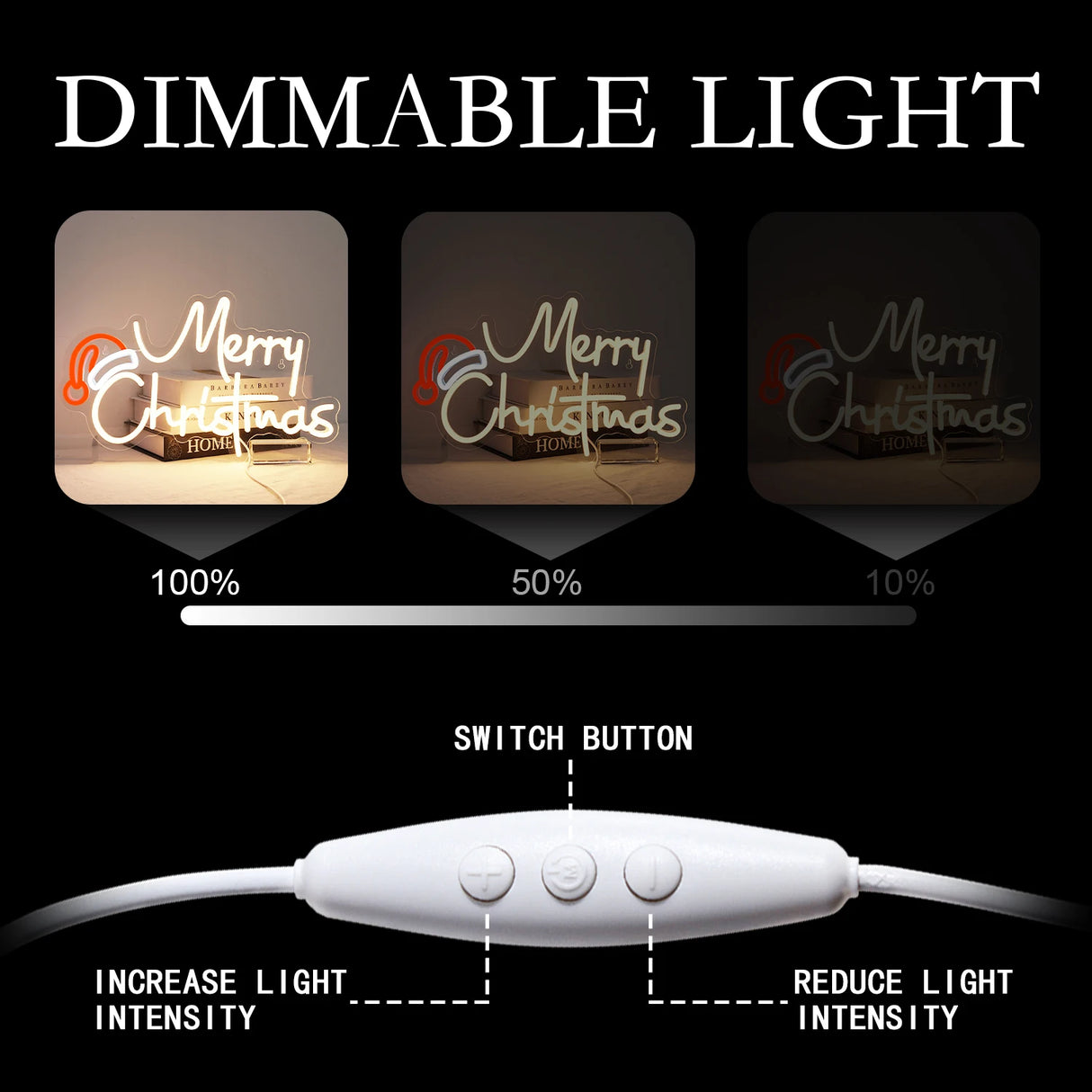 Insegna luminosa scritta Merry Christmas. Luce LED con carica USB