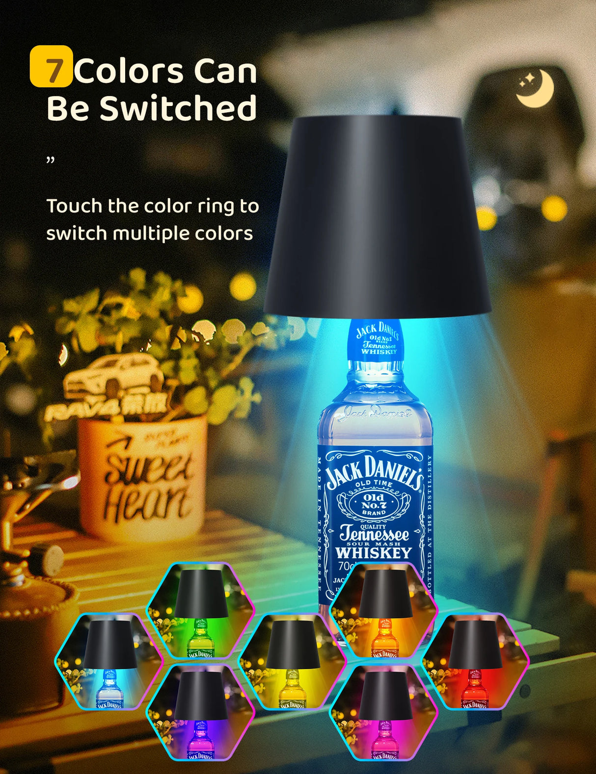 Lampada per bottiglia di vino BANDIAN lampada da tavolo con testa rimovibile interruttore tattile di ricarica portatile decorazione per luce notturna per atmosfera Bar Cafe