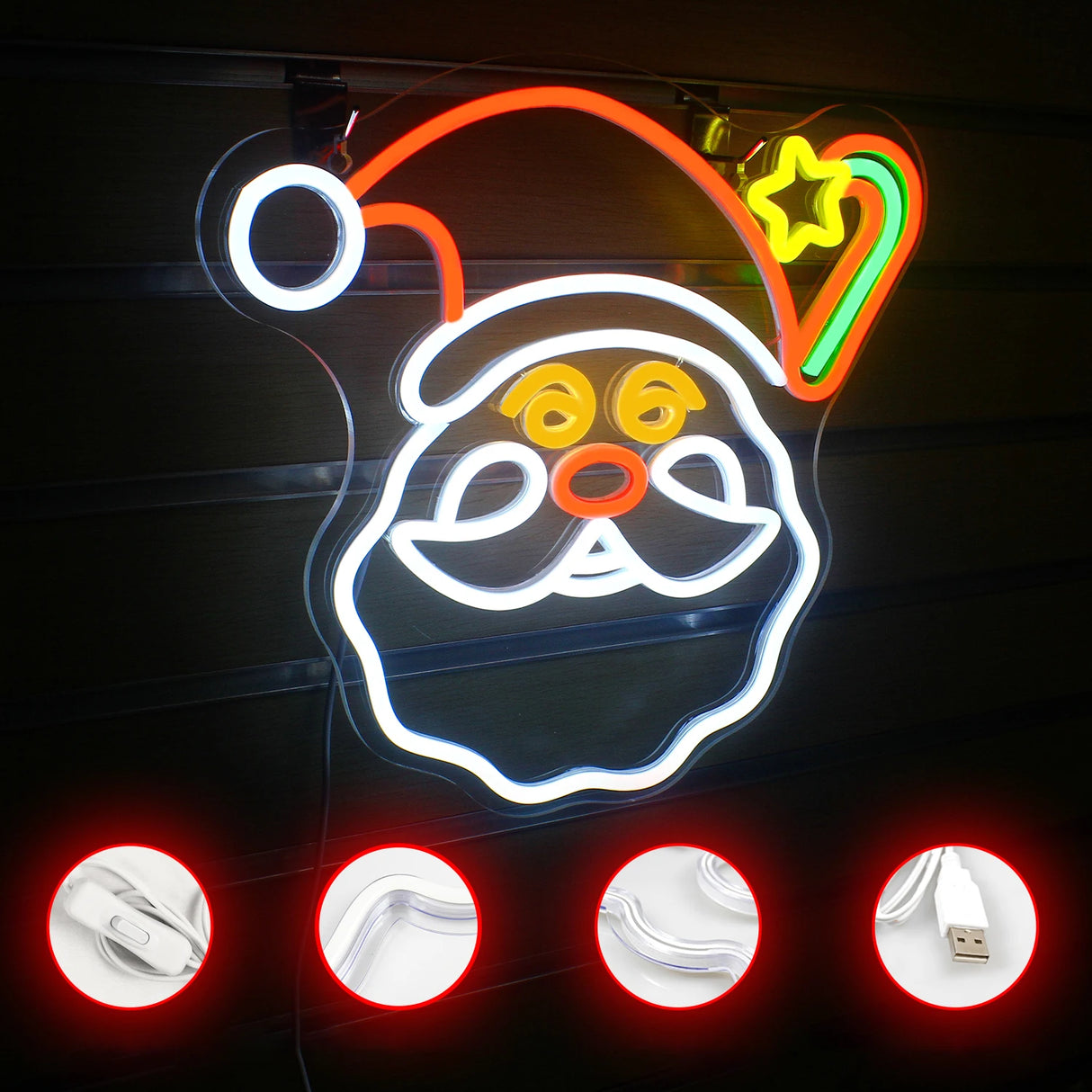 Babbo Natale insegna al Neon per la decorazione della parete decorazione della stanza luce a Led dimmerabile per la stanza di casa Bar Party Sign. Alimentazione 5V