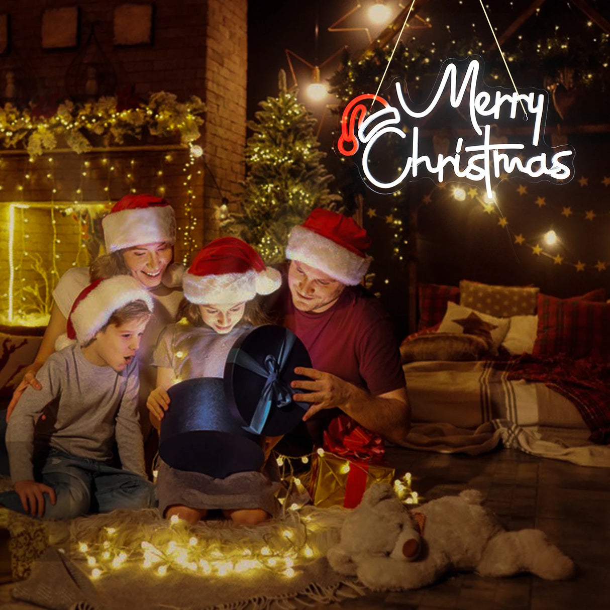 Scritta LED Merry Christmas dimmerabile per la parete della camera da letto, decorazione della stanze, festa e decorazioni