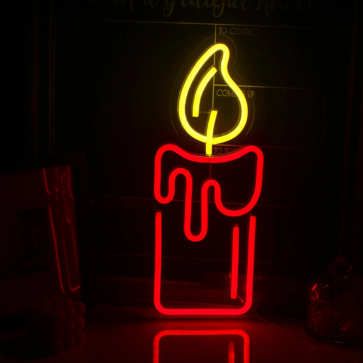 Candela Neon decorazione natalizia rossa. Alimentazione batteria o USB