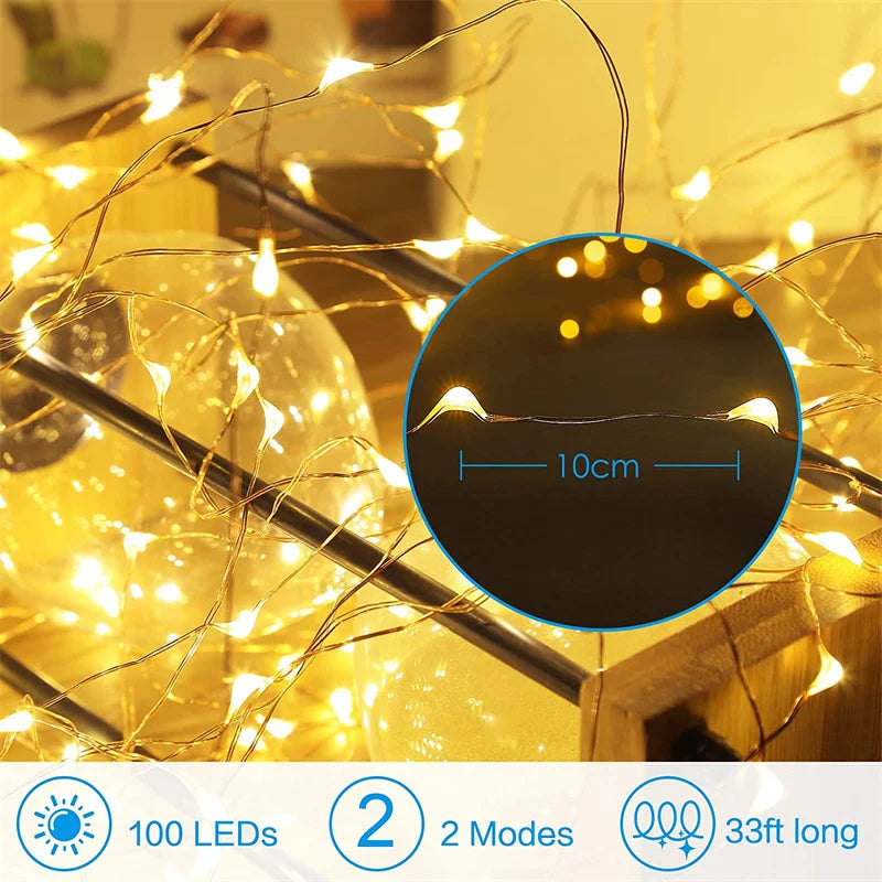 USB Led Fairy Lights filo di rame String 20M 200LED Holiday Outdoor Lamp Garland per la decorazione della festa nuziale dell'albero di natale