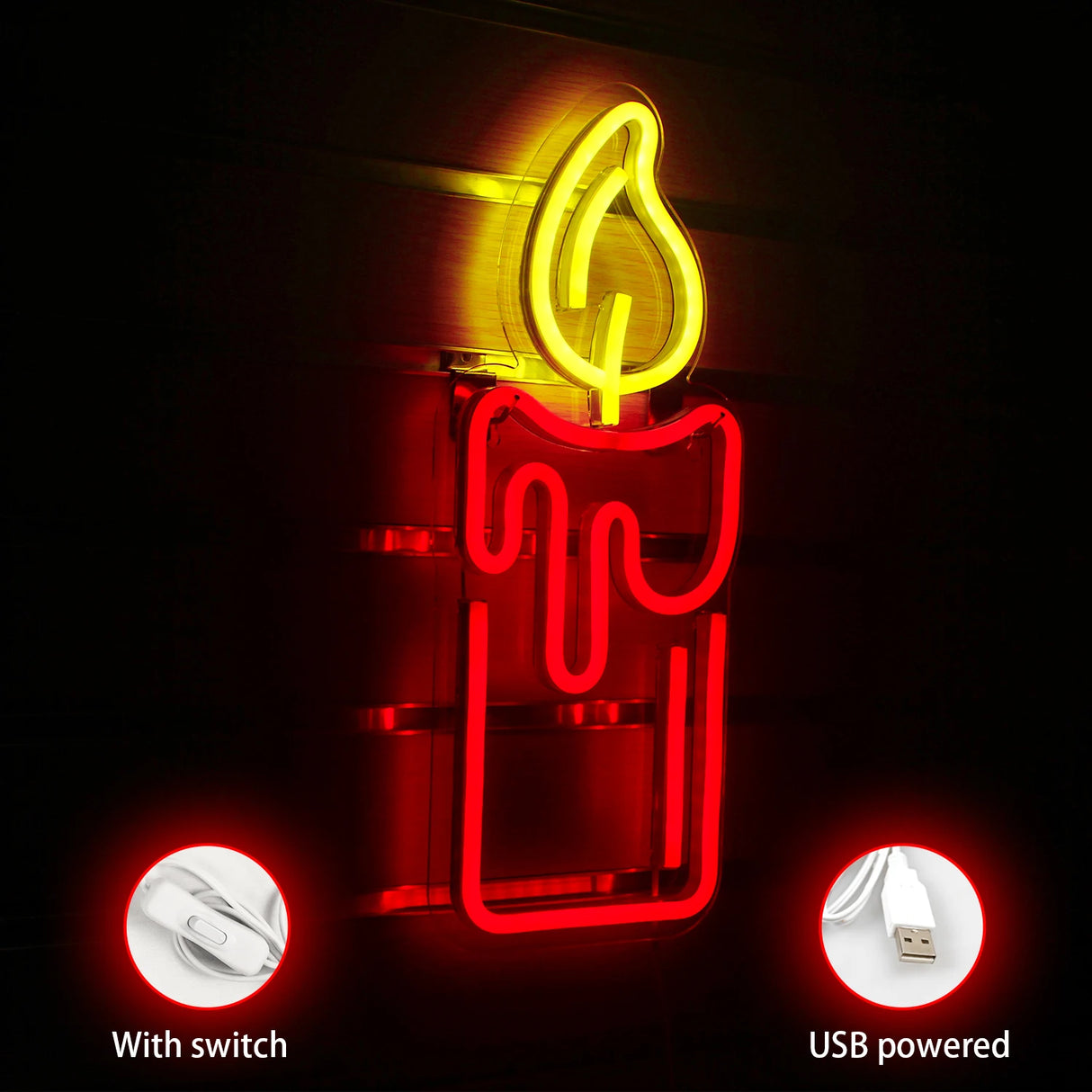 Candela Neon decorazione natalizia rossa. Alimentazione batteria o USB