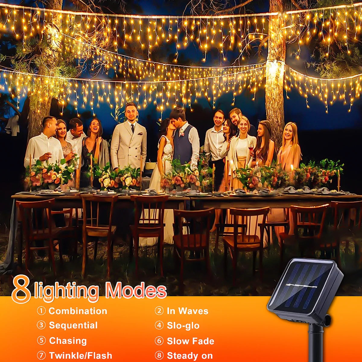 1PC LED Solar Icicle String Lights 7M/23ft luce per tende impermeabile per balcone Patio Yard Garden Party decorazioni natalizie all'aperto