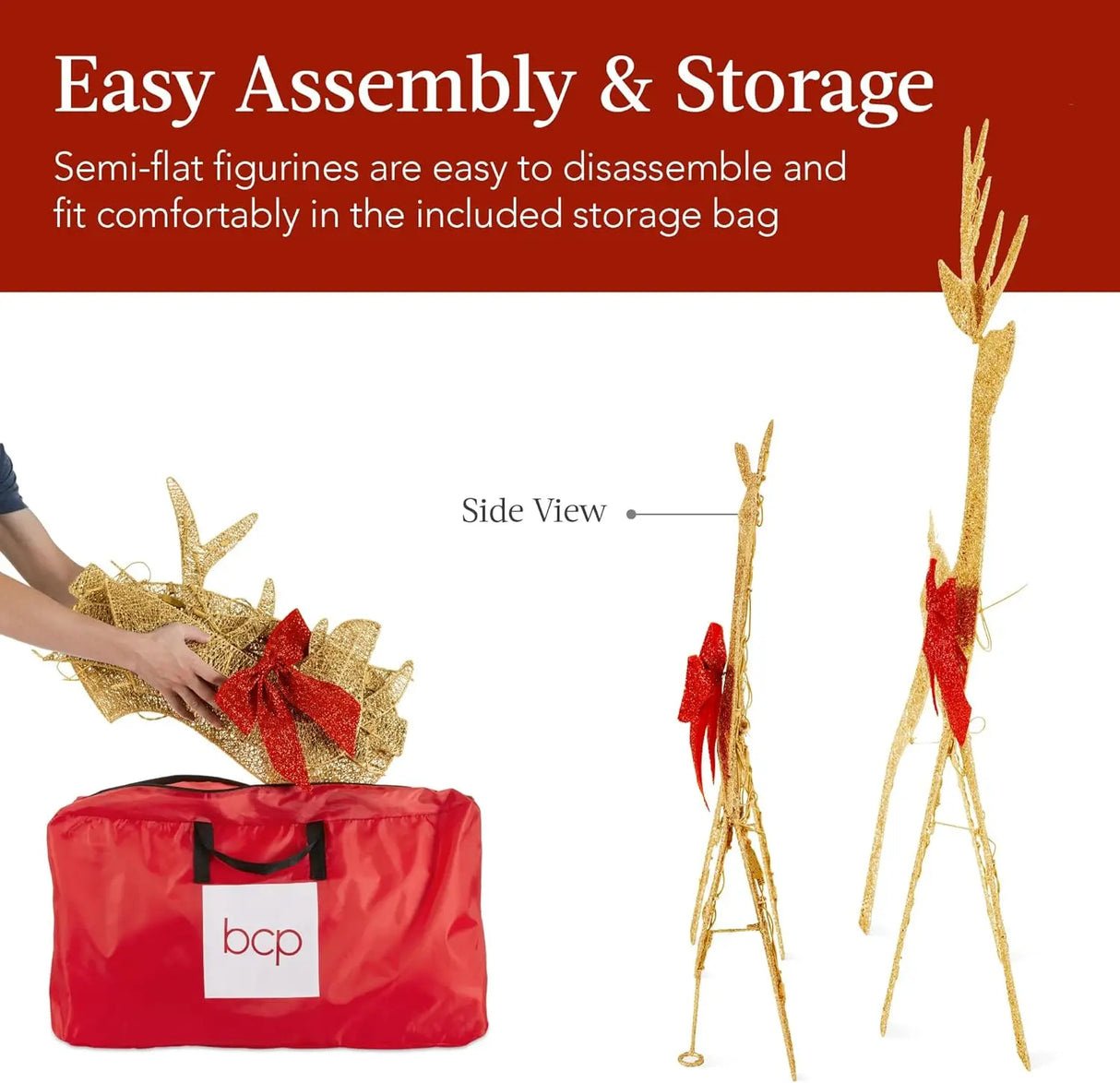 Set famiglia di cervi di natale illuminati 2D da giardino outdoor con 175 luci a LED. Misure - Large 71(L)*21(W)*121(H)cm; Medium71 (L)*21 (W)* 109(H)cm; Small 54(L)*21(W)*71(H)cm