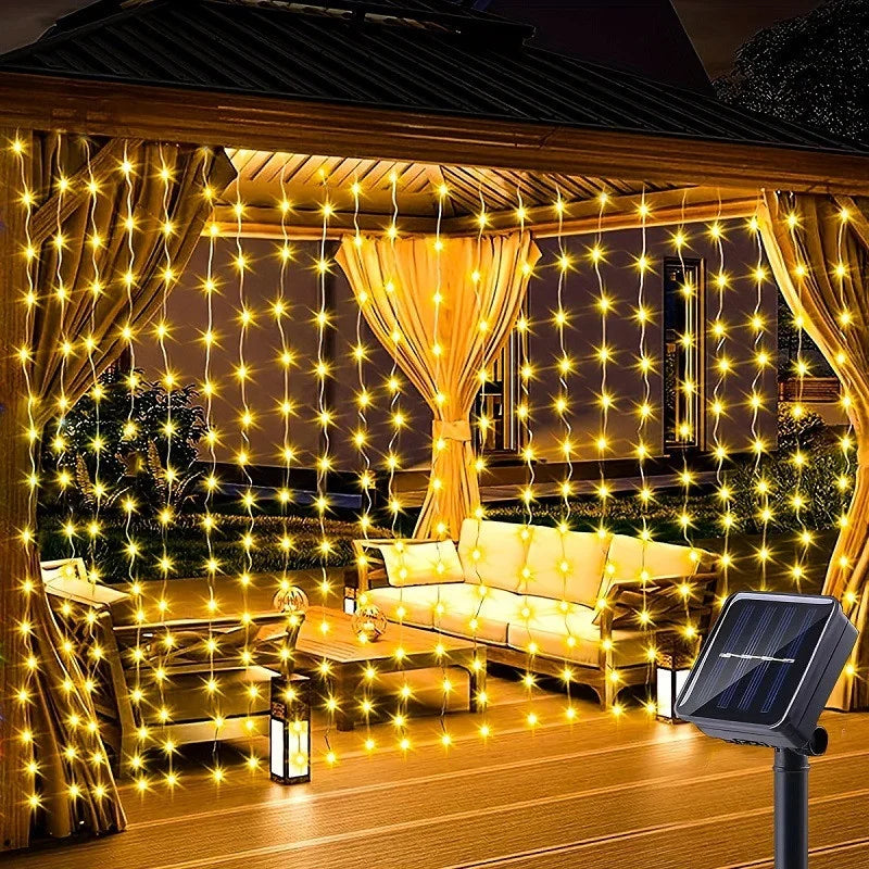 Luce solare per tende a LED ghirlanda per esterni Solar Fairy String Light Pavilion Garden Party Holiday Christmas Decor lampade in filo di rame