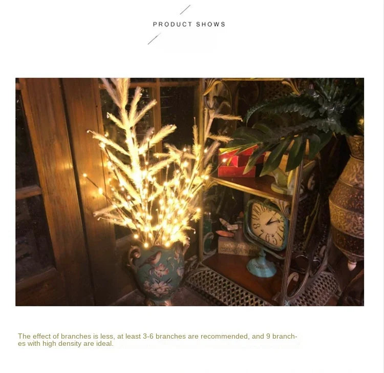 Ramo di un albero artificiale con 20 lampadine LED. Mini lampada di Natale con scintillio, decorazioni per feste