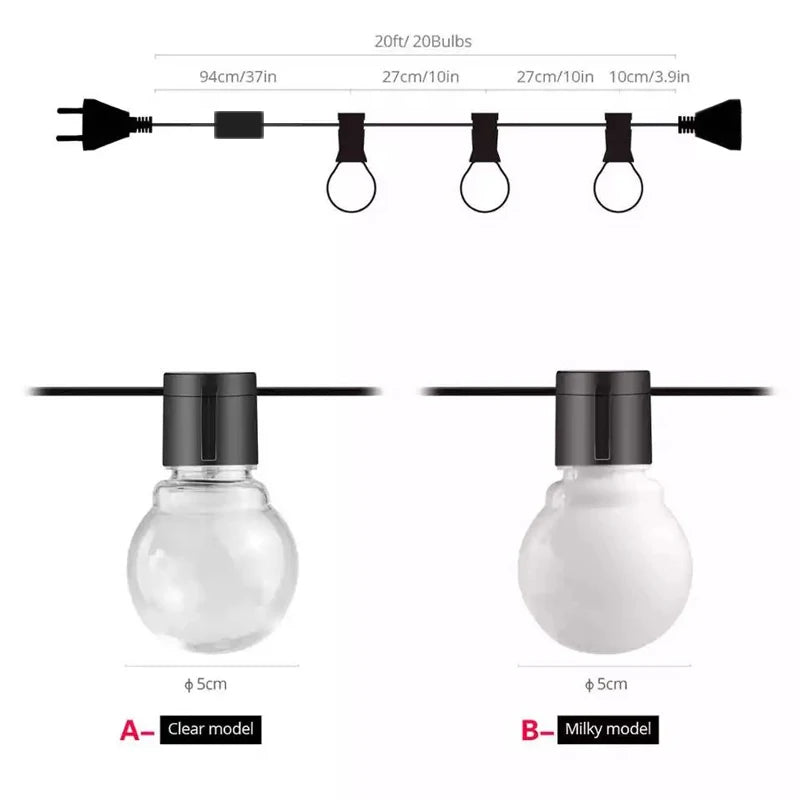 G50 Street Garland lampadine LED Fairy String Light luci per esterni giardino Patio decorazione natalizia