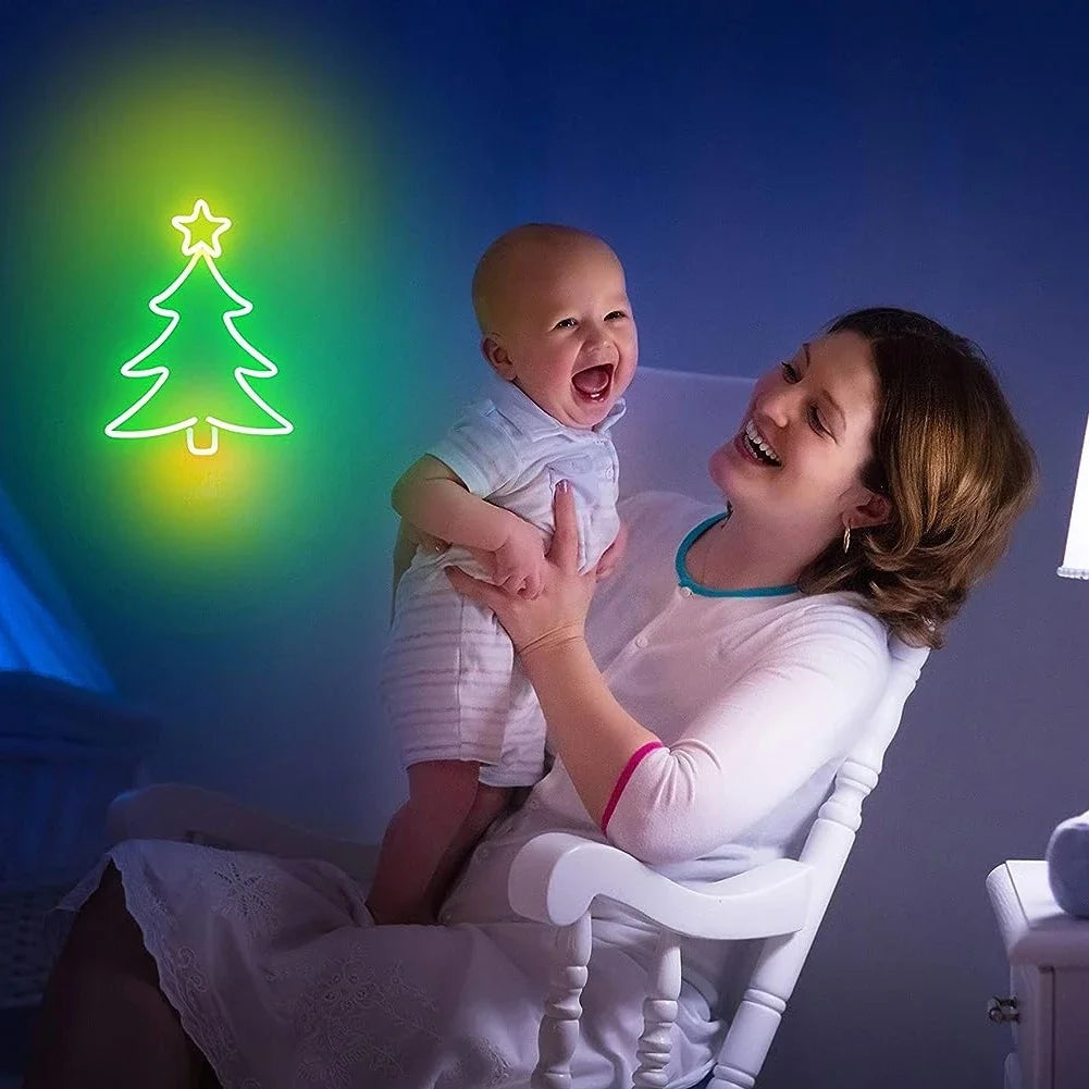 Insegna al Neon dell'albero di natale per la decorazione delle finestre o della parete. La luce al Neon ha una luminosità regolabile ed è alimentata tramite USB, colore luce calda 2700°K