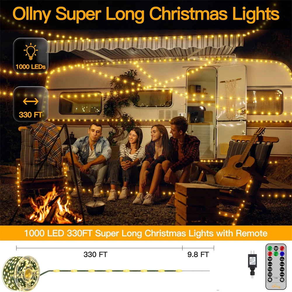 1 pz 500/1000LED fata String Lights ghirlanda di natale decorazioni per esterni luci impermeabili con telecomando per Tree Street Wedding Party