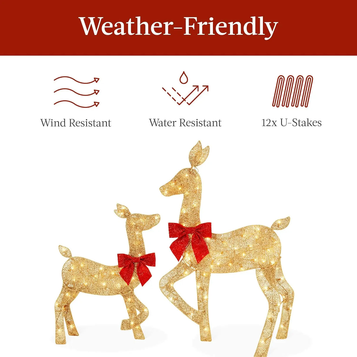 Set famiglia di cervi di natale illuminati 2D da giardino outdoor con 175 luci a LED. Misure - Large 71(L)*21(W)*121(H)cm; Medium71 (L)*21 (W)* 109(H)cm; Small 54(L)*21(W)*71(H)cm