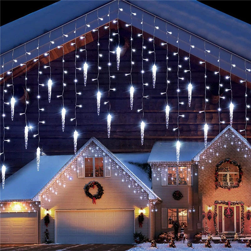 Ghirlanda di Natale LED Ghiacciolo Tenda Luci della stringa Caduta Giardino esterno Strada Matrimonio Illuminazione decorativa Costante