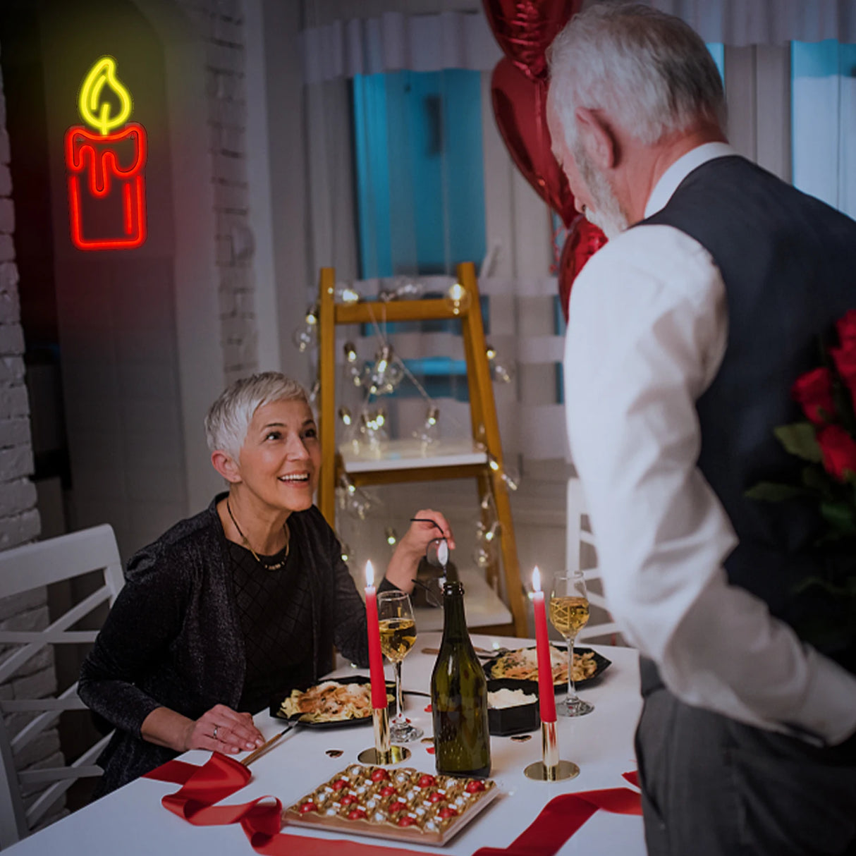 Candela Neon decorazione natalizia rossa. Alimentazione batteria o USB