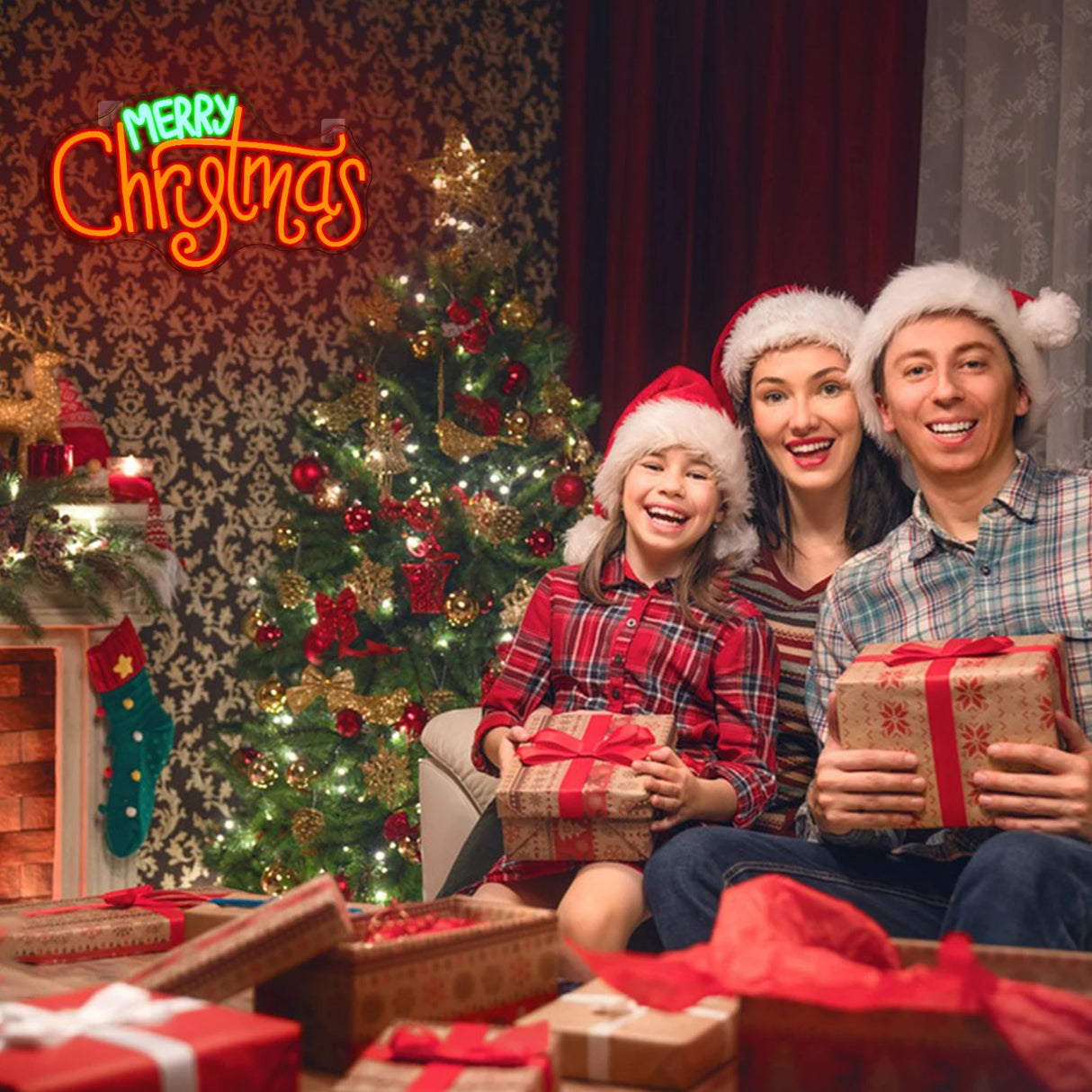 Insegna luminosa al neon Rosso e Verde Led, scritta Merry Christmas dimmerabile per la decorazione della parete. Insegna luminosa per camera da letto, festa, decorazioni natalizia. Ottima idea regalo per bambini