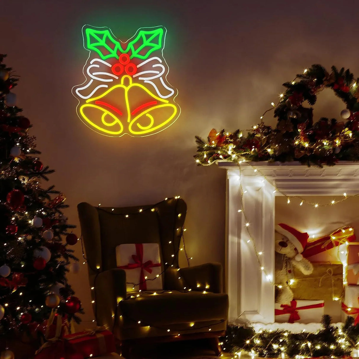 Decorazione natalizia LED Christmas Bell Neon Lights a luce calda 2700°K. Alimentazione 24V