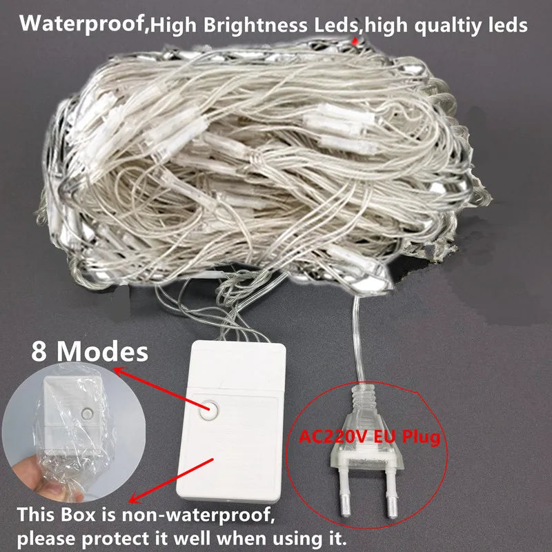 EU Plug Led Net Mesh String Lights 220V Street ghirlande decorazioni natalizie Outdoor New Year Wedding Party Garden Bush Decor