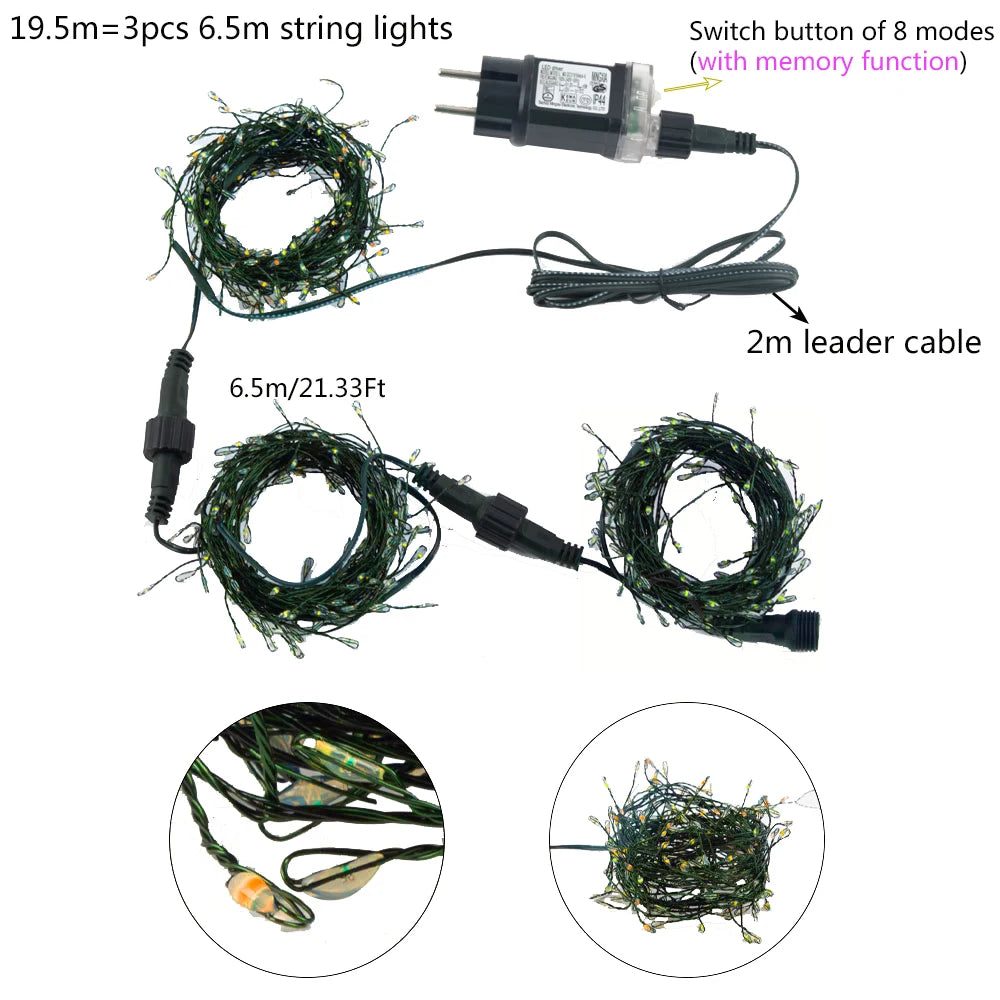 LED String Fairy Lights filo verde Outdoor Cluster albero di natale luci ghirlanda per capodanno Street Home Party Wedding Decor