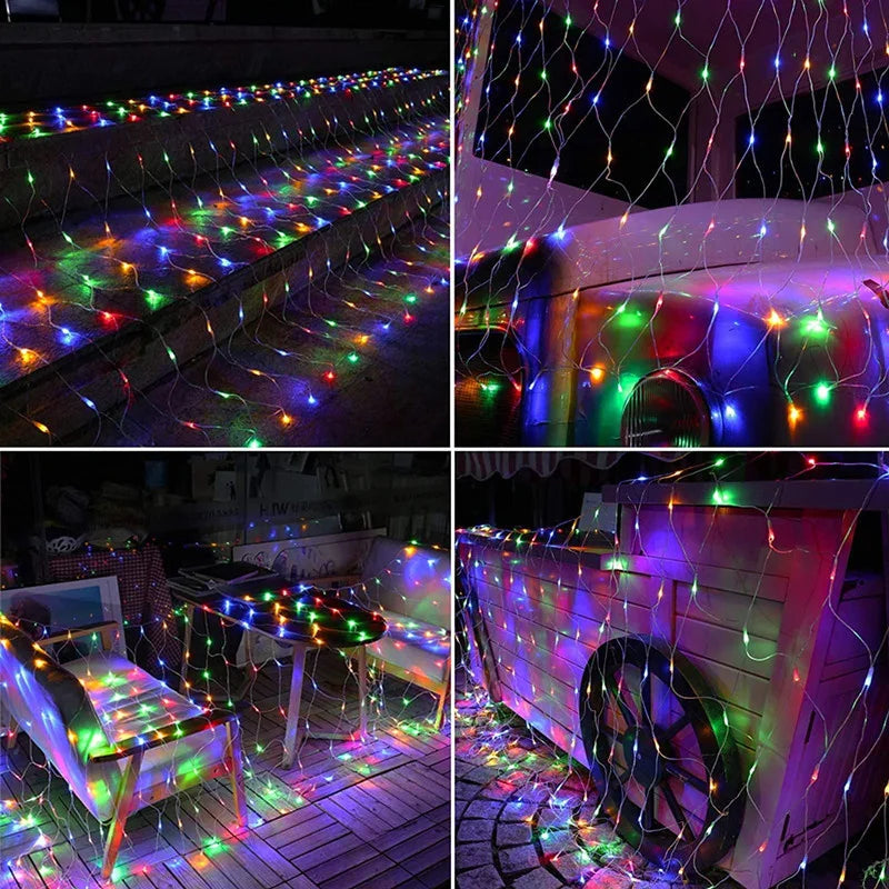 EU Plug Led Net Mesh String Lights 220V Street ghirlande decorazioni natalizie Outdoor New Year Wedding Party Garden Bush Decor