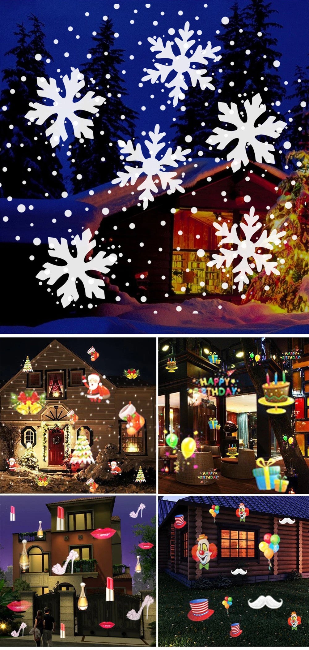 Proiettore Laser per feste di Natale a fiocco di neve - LED 4W - luci da palcoscenico rotanti con motivo natalizio - decorazioni da giardino per esterni