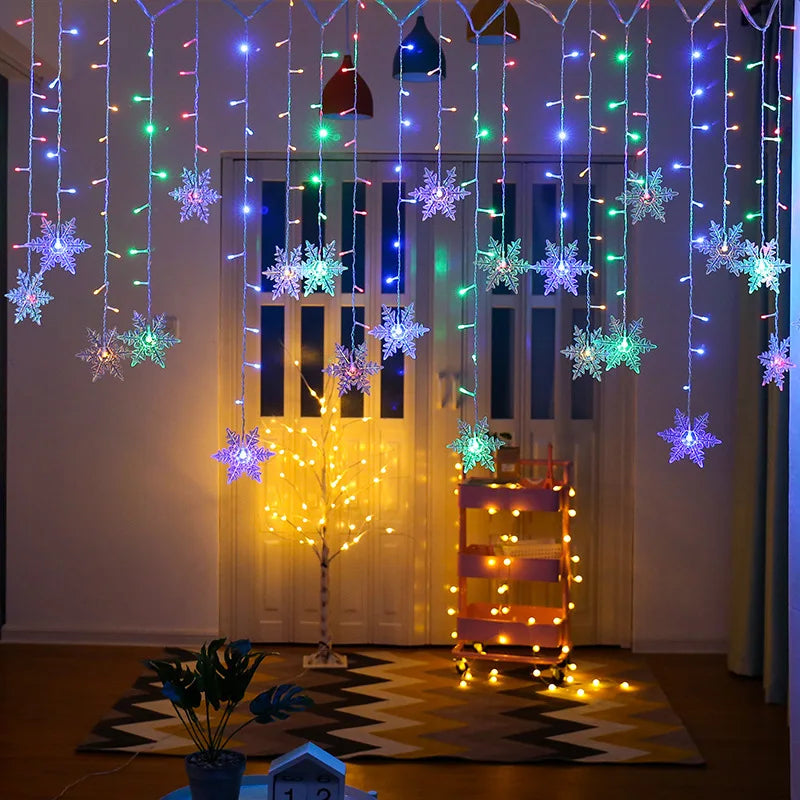 3.2M fiocchi di neve di natale LED String Lights luci lampeggianti per tende da fata impermeabili per la decorazione di natale di nozze per feste di festa
