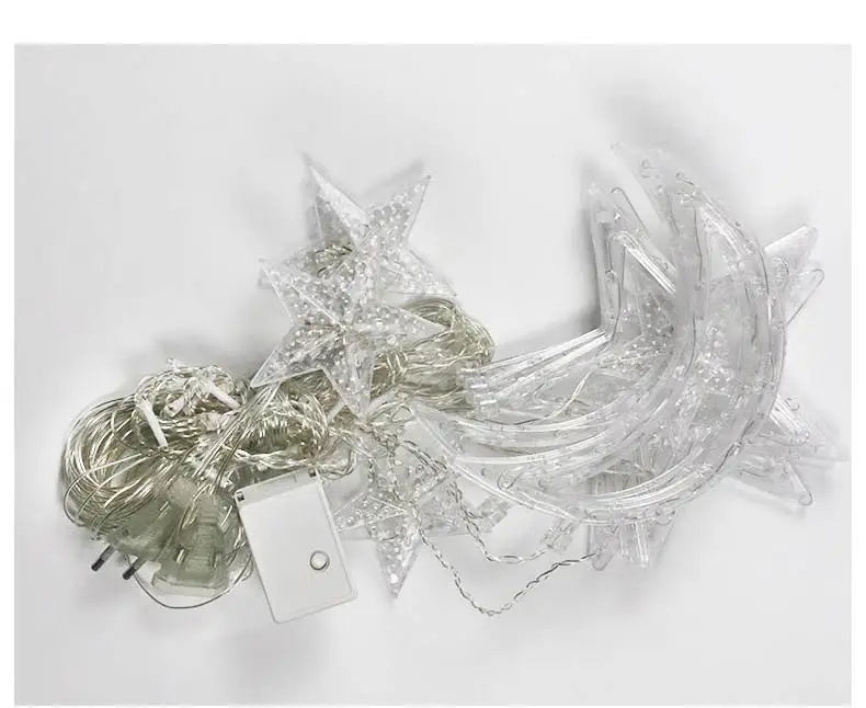 Decorazione luminosa 3,5 m LED Garland Curtain luci String 220V, Luna e Stella, luce per finestra, ideale anche per feste